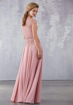 MGNY By Mori Lee - 71702 Beaded Lace Bateau Chiffon A-line Gown Formal Gowns 8 MGNY By Mori Lee - 71702 Beaded Lace Bateau Chiffon A-line Gown Formal Gowns