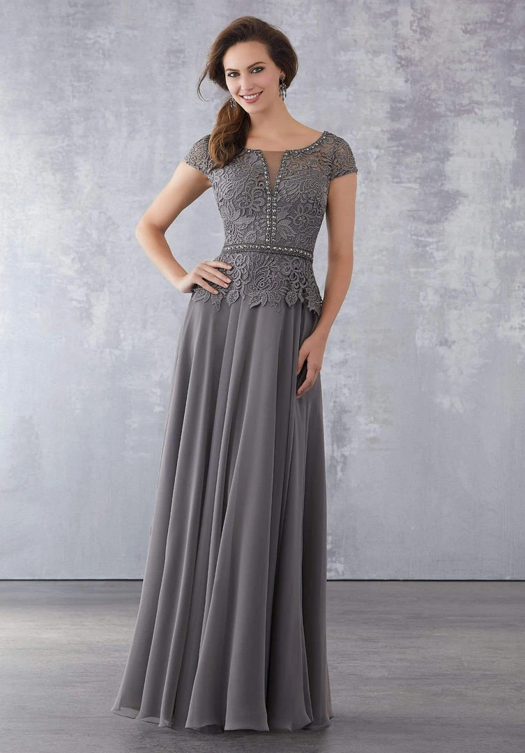 MGNY By Mori Lee - 71702 Beaded Lace Bateau Chiffon A-line Gown Formal Gowns 6 MGNY By Mori Lee - 71702 Beaded Lace Bateau Chiffon A-line Gown Formal Gowns