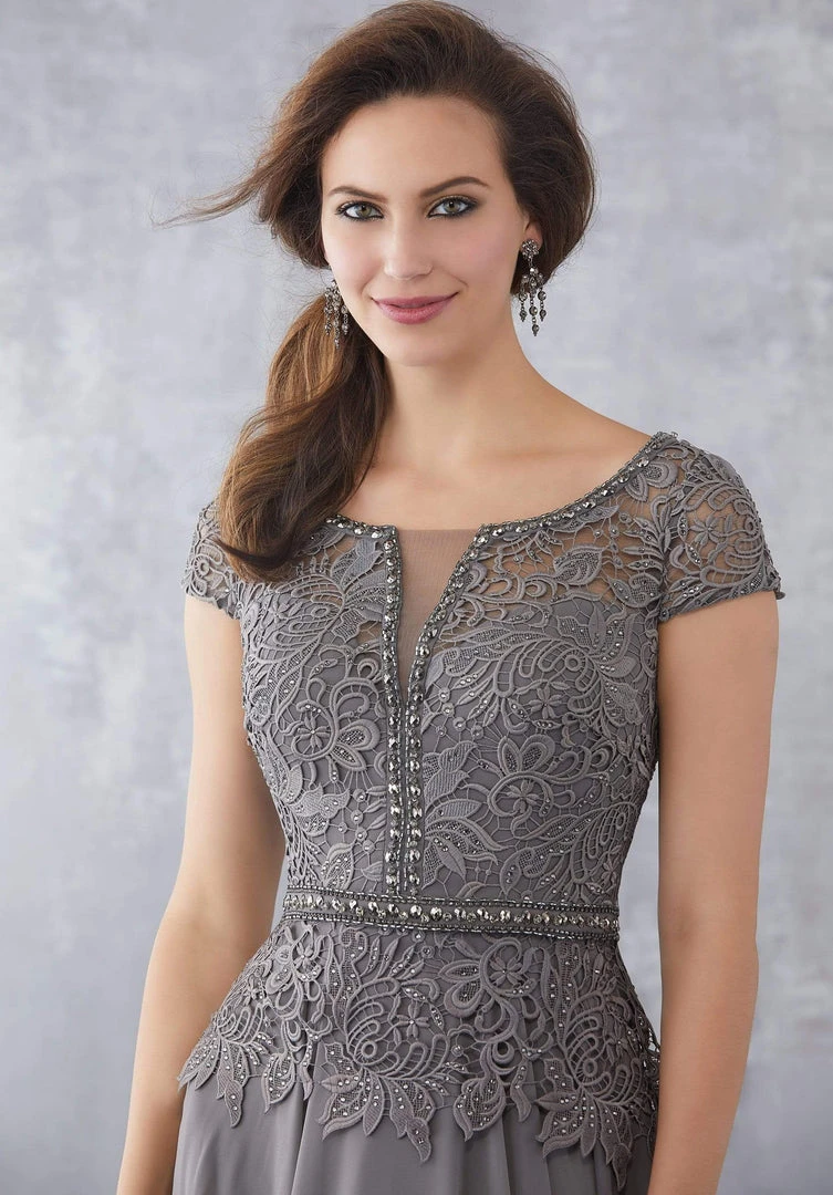 MGNY By Mori Lee - 71702 Beaded Lace Bateau Chiffon A-line Gown Formal Gowns 7 MGNY By Mori Lee - 71702 Beaded Lace Bateau Chiffon A-line Gown Formal Gowns