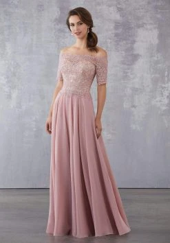 Formal Gowns MGNY By Mori Lee - 71710 Embroidered Off-Shoulder A-line Dress