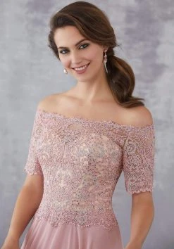 Formal Gowns MGNY By Mori Lee - 71710 Embroidered Off-Shoulder A-line Dress