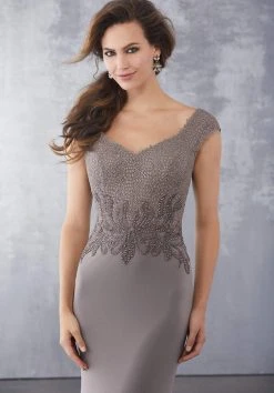 MGNY By Mori Lee - 71715 Beaded V-Neck Sheath Dress Formal Gowns