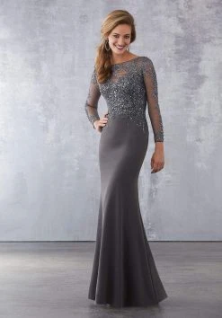 MGNY By Mori Lee - 71716 Beaded Illusion Bateau Mermaid Dress Formal Gowns