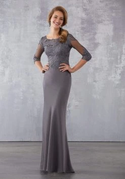 Formal Gowns MGNY By Mori Lee - 71721 Embroidered Bateau Fitted Dress With Train