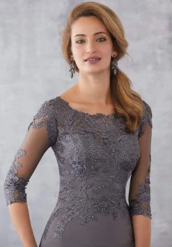 Formal Gowns MGNY By Mori Lee - 71721 Embroidered Bateau Fitted Dress With Train