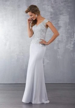 MGNY By Mori Lee - 71722 Beaded Lace V-Neck Evening Dress Formal Gowns