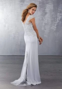 MGNY By Mori Lee - 71722 Beaded Lace V-Neck Evening Dress Formal Gowns