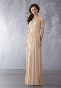 MGNY By Mori Lee - 71726 Embroidered Scoop Neck Sheath Dress