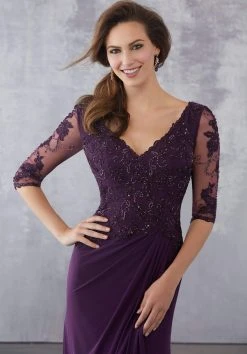 Formal Gowns MGNY By Mori Lee - 71728 Embroidered Plunging V-neck Sheath Dress