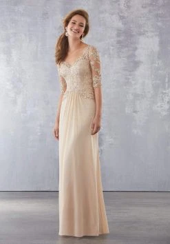 MGNY By Mori Lee - 71729 Embroidered Wide V-neck Sheath Dress Formal Gowns