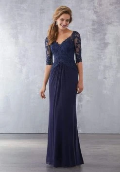 MGNY By Mori Lee - 71729 Embroidered Wide V-neck Sheath Dress Formal Gowns 16 MGNY By Mori Lee - 71729 Embroidered Wide V-neck Sheath Dress Formal Gowns