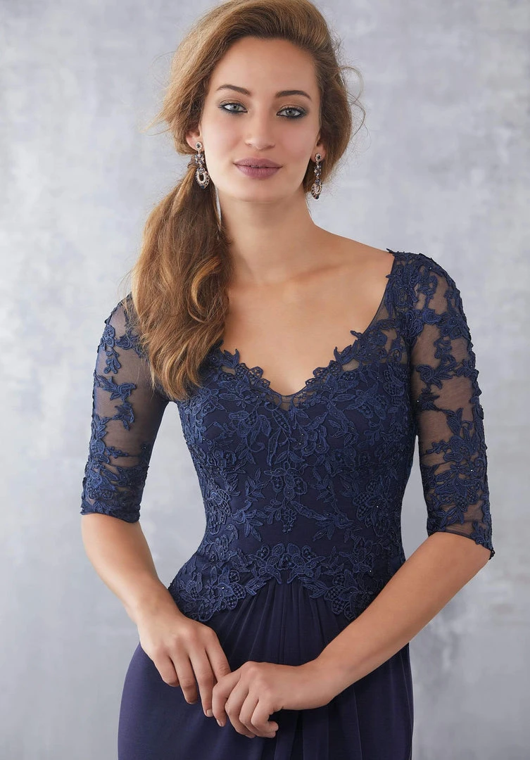 MGNY By Mori Lee - 71729 Embroidered Wide V-neck Sheath Dress Formal Gowns 10 MGNY By Mori Lee - 71729 Embroidered Wide V-neck Sheath Dress Formal Gowns