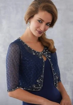 Formal Gowns MGNY By Mori Lee - 71732 V-neck Trumpet Dress With Embellished Jacket