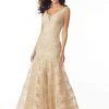 MGNY By Mori Lee - 71827 Beaded Appliqued Plunging V-Neck Dress