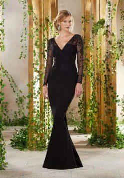 Formal Gowns MGNY By Mori Lee - 71910 Lace Appliqued Long Sleeves Gown