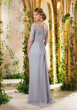 MGNY By Mori Lee - 71914 Embroidered Bateau Draped Sheath Dress Formal Gowns