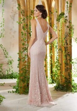 MGNY By Mori Lee - 71928 Beaded Lace V-Neck Gown With Cape