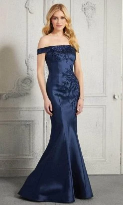 MGNY By Mori Lee – 72408SC Floral Appliqued Off-shoulder Evening Gown - 1 Pc Silver Sage In Size 8 Available