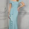 MGNY By Mori Lee - 72417SC Pleated Off-shoulder Formal Dress - 1 Pc Seaglass In Size 10 Available
