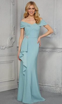 MGNY By Mori Lee - 72417SC Pleated Off-shoulder Formal Dress - 1 Pc Seaglass In Size 10 Available