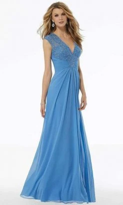 MGNY By Mori Lee - Beaded Lace Gathered Waist Chiffon Dress 72129SC - 1 Pc Dusty Lilac In Size 18 Available 8 MGNY By Mori Lee - Beaded Lace Gathered Waist Chiffon Dress 72129SC - 1 Pc Dusty Lilac In Size 18 Available