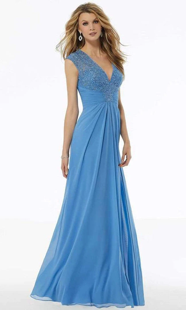 MGNY By Mori Lee - Beaded Lace Gathered Waist Chiffon Dress 72129SC - 1 Pc Dusty Lilac In Size 18 Available 5 MGNY By Mori Lee - Beaded Lace Gathered Waist Chiffon Dress 72129SC - 1 Pc Dusty Lilac In Size 18 Available