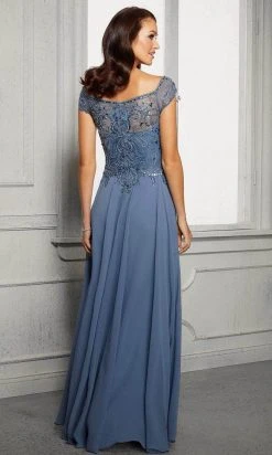 Formal Gowns MGNY By Mori Lee - Cap Sleeves Pleated A-Line Dress 72419SC - 1 Pc Slate In Size 10 Available 6 Formal Gowns MGNY By Mori Lee - Cap Sleeves Pleated A-Line Dress 72419SC - 1 Pc Slate In Size 10 Available