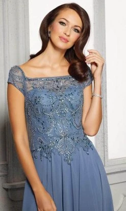 Formal Gowns MGNY By Mori Lee - Cap Sleeves Pleated A-Line Dress 72419SC - 1 Pc Slate In Size 10 Available 7 Formal Gowns MGNY By Mori Lee - Cap Sleeves Pleated A-Line Dress 72419SC - 1 Pc Slate In Size 10 Available