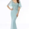 Formal Gowns MGNY By Mori Lee - Flutter Sleeve Beaded Lace Dress 72124 - 1 Pc Deep Aqua In Size 6 Available 1 Formal Gowns MGNY By Mori Lee - Flutter Sleeve Beaded Lace Dress 72124 - 1 Pc Deep Aqua In Size 6 Available