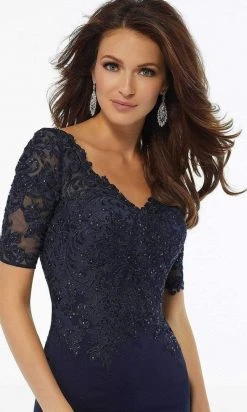 MGNY By Mori Lee - Illusion V-Neck Embroidered Gown 72108SC - 1 Pc Navy In Size 8 Available 7 MGNY By Mori Lee - Illusion V-Neck Embroidered Gown 72108SC - 1 Pc Navy In Size 8 Available