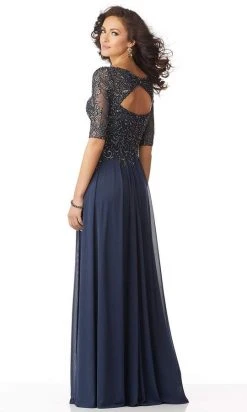 MGNY By Mori Lee - Metallic Embroidered A-Line Gown 71805SC - 1 Pc Indigo In Size 18 Available Formal Gowns