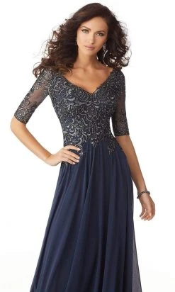 MGNY By Mori Lee - Metallic Embroidered A-Line Gown 71805SC - 1 Pc Indigo In Size 18 Available Formal Gowns 8 MGNY By Mori Lee - Metallic Embroidered A-Line Gown 71805SC - 1 Pc Indigo In Size 18 Available Formal Gowns