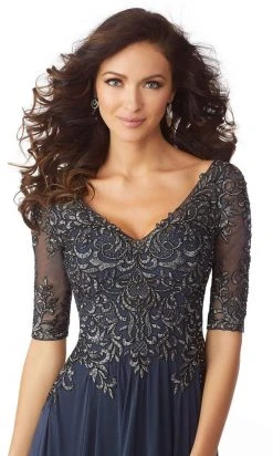 MGNY By Mori Lee - Metallic Embroidered A-Line Gown 71805SC - 1 Pc Indigo In Size 18 Available Formal Gowns 9 MGNY By Mori Lee - Metallic Embroidered A-Line Gown 71805SC - 1 Pc Indigo In Size 18 Available Formal Gowns