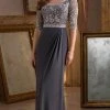 MGNY By Mori Lee - Quarter Sleeve Sheath Evening Dress 71401SC - 1 Pc Charcoal In Size 10 Available