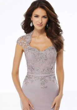 MGNY By Mori Lee - Sheer Appliqued Cap Sleeve Queen Anne Dress 72125SC Formal Gowns 7 MGNY By Mori Lee - Sheer Appliqued Cap Sleeve Queen Anne Dress 72125SC Formal Gowns