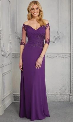 MGNY By Mori Lee - Wide Neck Soft Stretch Column Gown 72411SC - 1 Pc Navy In Size 6 Available
