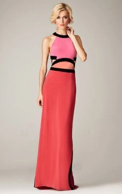 MIGNON - VM918BL Halter Color Block Cutout Gown