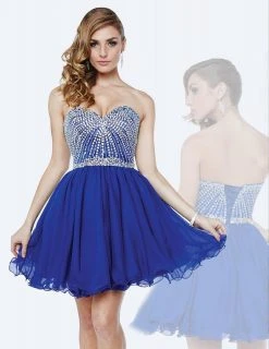 Milano Formals - E1845 Jewel Ornate Strapless Sweetheart Cocktail Dress - 1 Pc. Royal In Size 4 Available Cocktail Dresses