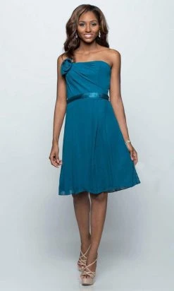 Milano Formals - Floral Accented Strapless A-Line Dress E1379 - 1 Pc. Peacock In Size 4 Available Cocktail Dresses