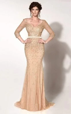 MNM Couture - 0767 Bedazzled V-neck Sheath Dress