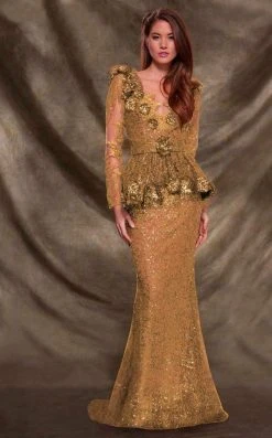 Formal Gowns MNM Couture - 2138 Vine Appliqued Peplum Gown 10 Formal Gowns MNM Couture - 2138 Vine Appliqued Peplum Gown