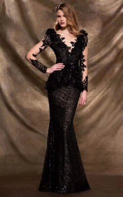 Formal Gowns MNM Couture - 2138 Vine Appliqued Peplum Gown 13 Formal Gowns MNM Couture - 2138 Vine Appliqued Peplum Gown