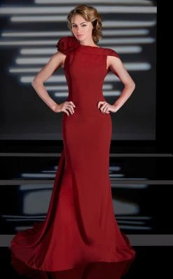 MNM Couture - 2167 Floral Asymmetric Sheath Dress Formal Gowns