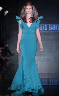 Formal Gowns MNM Couture - 2241 Ruffled V-Neck Trumpet Dress