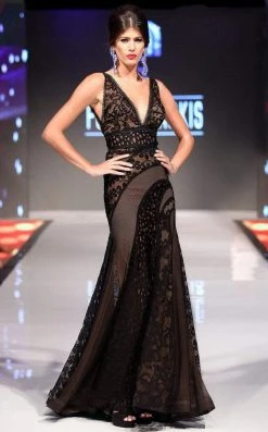 MNM Couture - 2289 V-Neck Mesh And Lace Evening Dress Formal Gowns 10 MNM Couture - 2289 V-Neck Mesh And Lace Evening Dress Formal Gowns