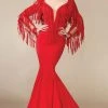 Formal Gowns MNM Couture - 2340 Fringe Deep V-neck Mermaid Dress 1 Formal Gowns MNM Couture - 2340 Fringe Deep V-neck Mermaid Dress
