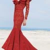 MNM Couture - 2345 Ruffle Off-Shoulder Laser Cut Mermaid Gown Formal Gowns