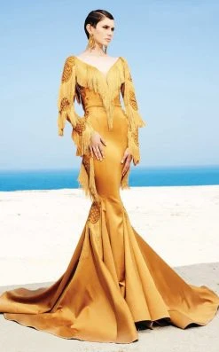 MNM Couture - 2350 Embroidered V-neck Mermaid Dress Formal Gowns