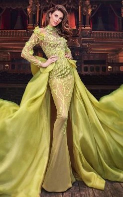 Formal Gowns MNM Couture - 2358 Embroidered Illusion High Neck A-Line Dress