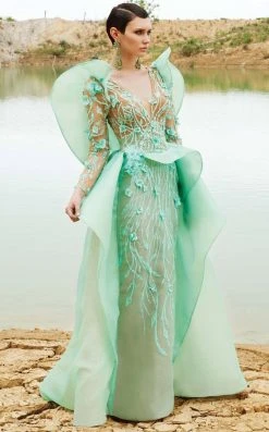 MNM Couture - 2359 Floral V-Neck Column Dress Formal Gowns